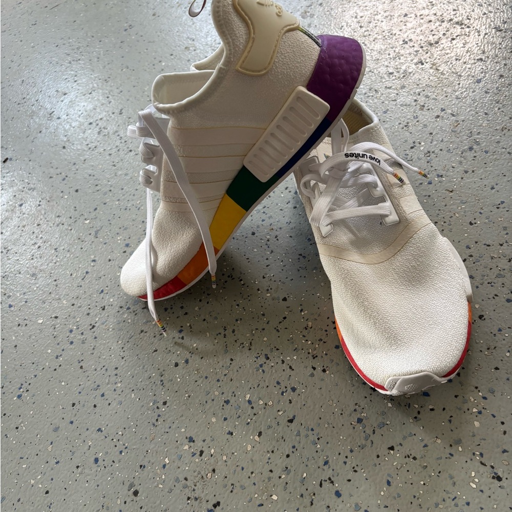 White Sneakers with Rainbow Accents